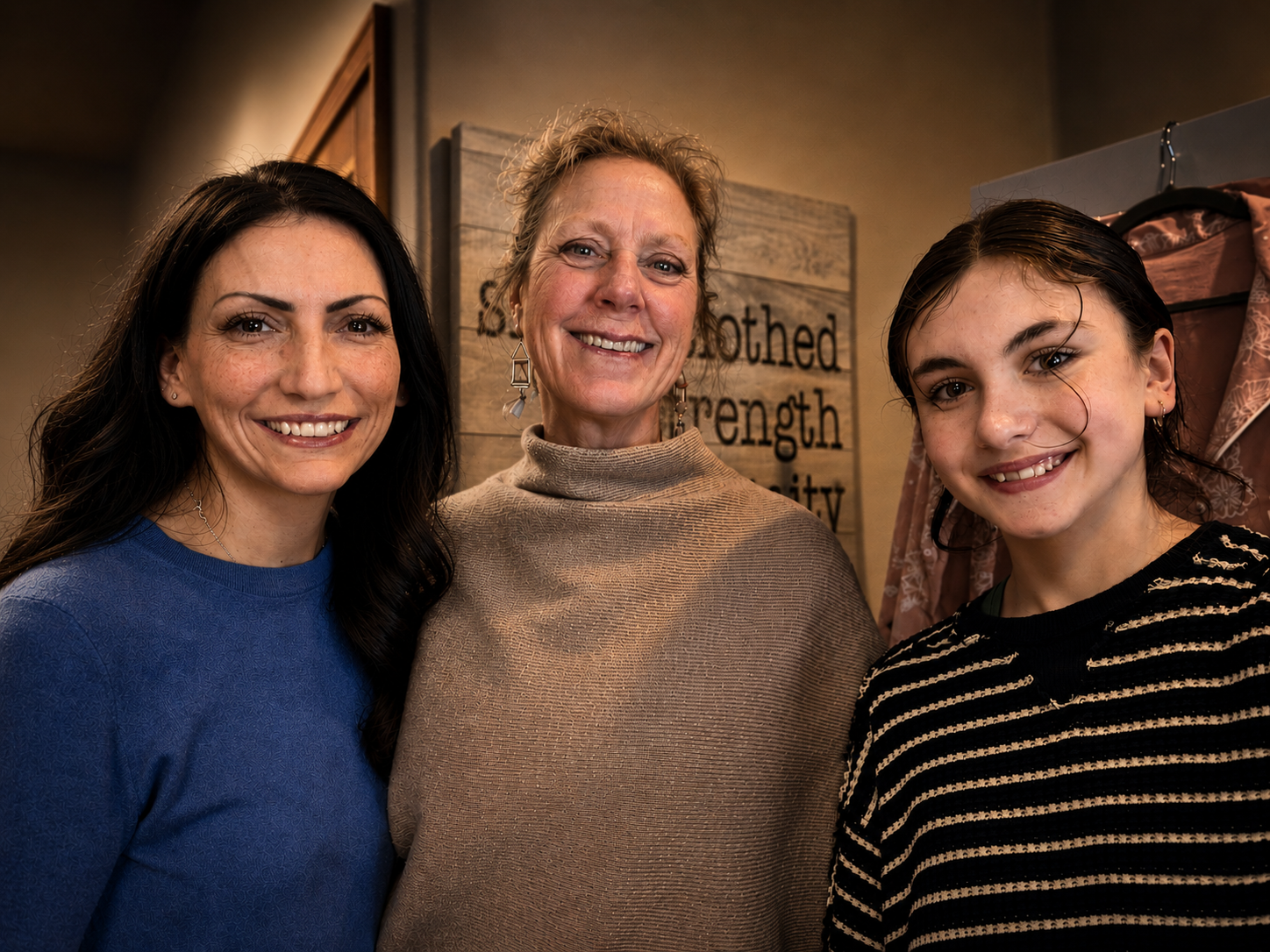 an image of three women standing together in a store, smiling